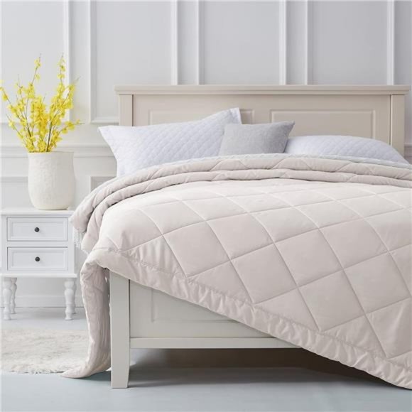 Quilt Queen Beige Lightweight Comforter Reversible Bedspread for All Season Soft - Picture 1 of 7